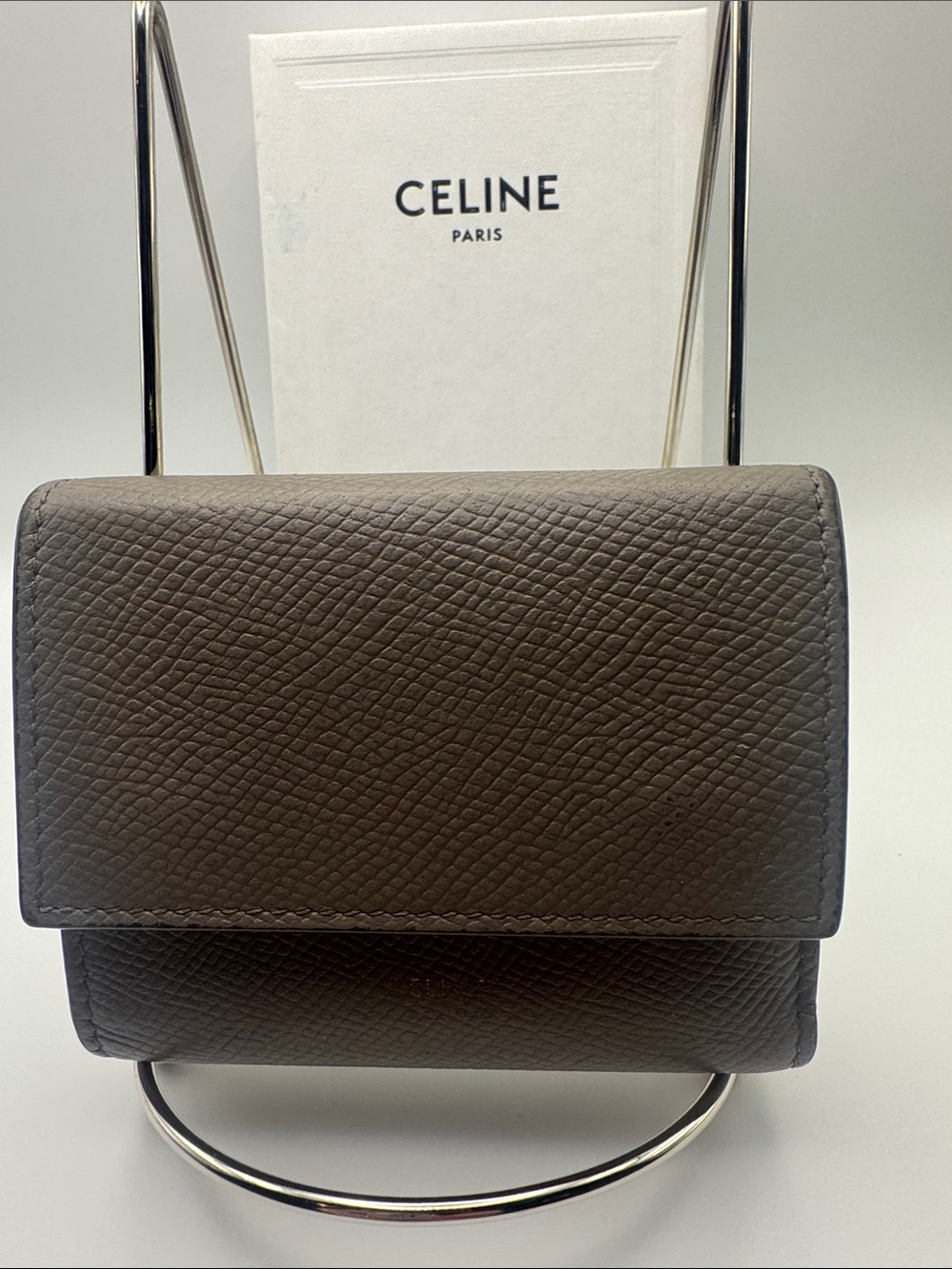 Celine Gray Textured Leather Compact Wallet